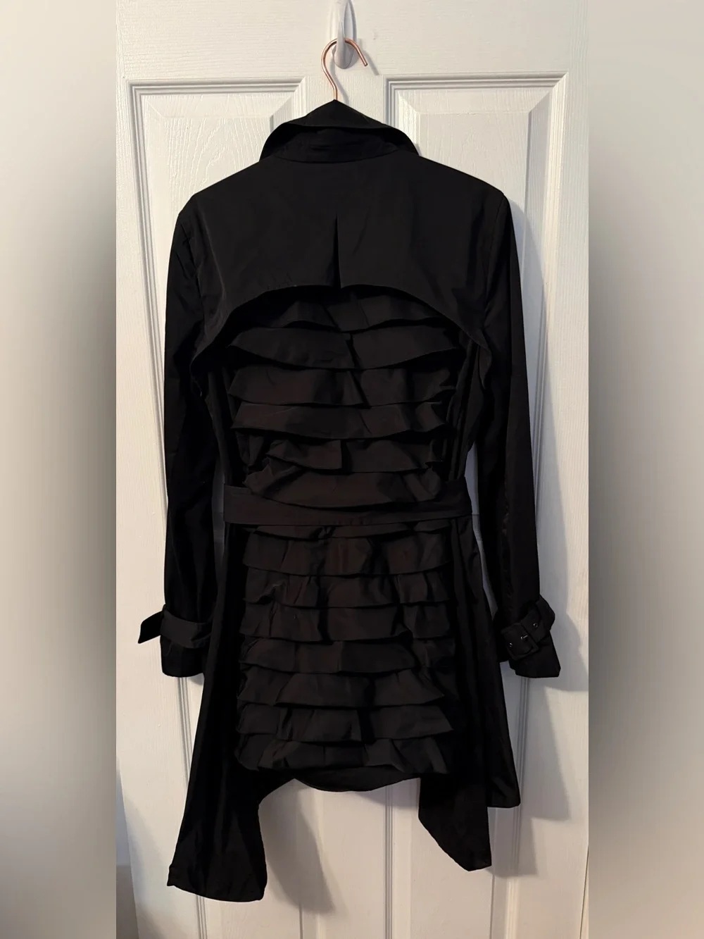 BCBGMaxAzria Black Double-Breasted Belted Trench Coat
